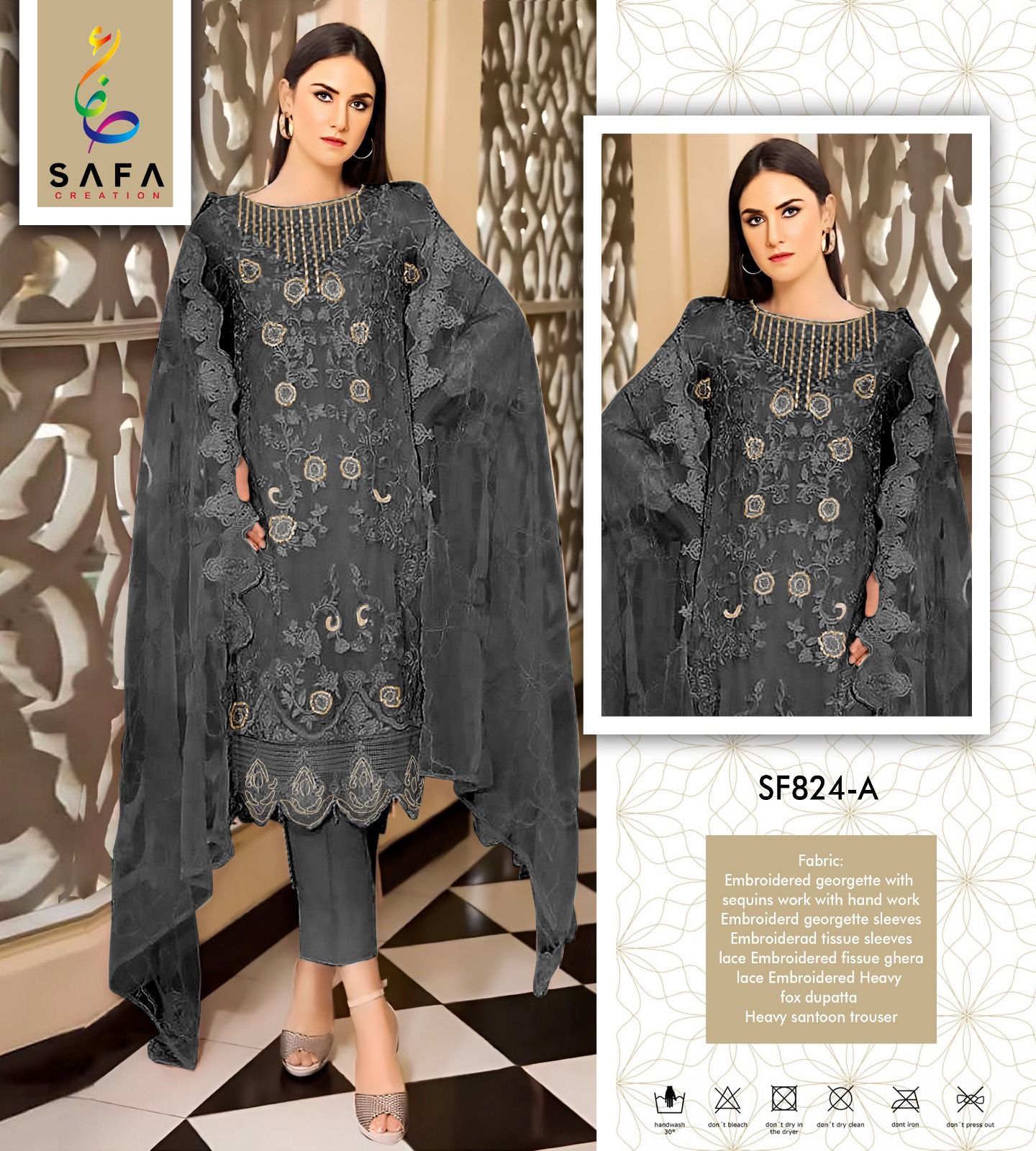 SF PK 824 Safa Embroidery Georgette Pakistani Suits Wholesale Shop In Surat
